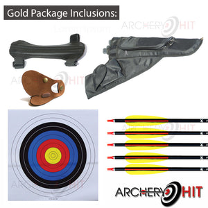 Inclusions of the Wooden Recurve bow gold package from Archery Hit